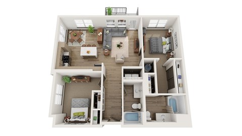Floor plan for 2 beds, 2 baths, 1128 sqft